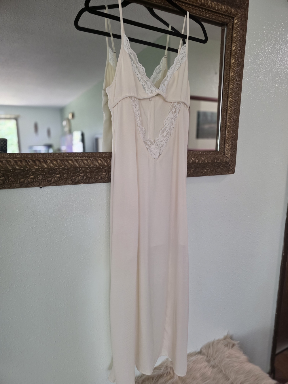 Lace Trim Built-in Slip Dress - Soft Cream Women's Dress